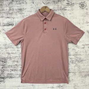 Under‎ Armour HeatGear Polo Shirt Men's Medium Red Gray Stripe Loose Fit Golf